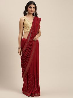 Soch - Maroon Pure Crepe Embellished Saree with Unstitched Blouse