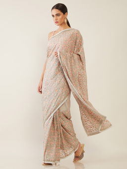 Soch - Embroidered Grey Saree with Unstitched Blouse