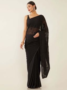 Soch - Black Poly Chiffon Embroidered Saree with Unstitched Blouse