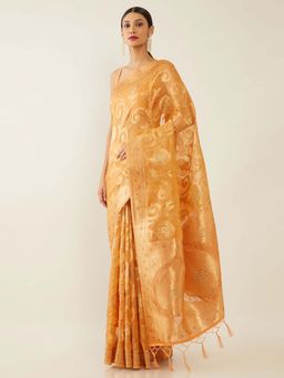 Soch - Peach Tissue Tussar Woven Design Saree with Unstitched Blouse