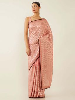 Soch - Pink Poly Georgette Embroidered Saree with Unstitched Blouse