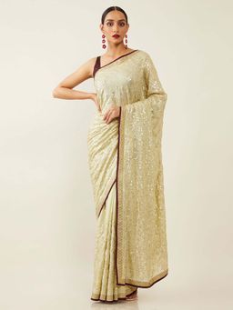 Soch - Green Poly Georgette Embroidered Saree with Unstitched Blouse