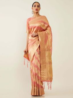 Soch - Pink Silk Blend Tussar Woven Design Saree with Unstitched Blouse