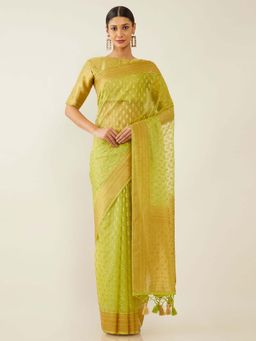 Soch - Green Organza Banarasi Woven Design Saree with Unstitched Blouse