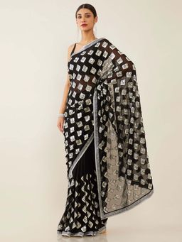 Soch - Black Poly Georgette Embroidered Saree with Unstitched Blouse