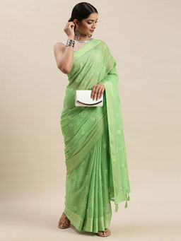 Soch - Green Embroidered Sarees with Unstitched Blouse