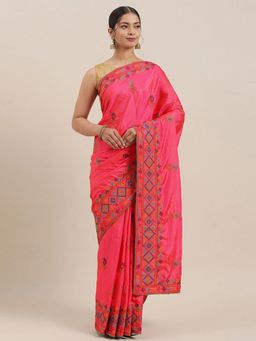 Soch - Pink Embroidered Saree with Unstitched Blouse Piece