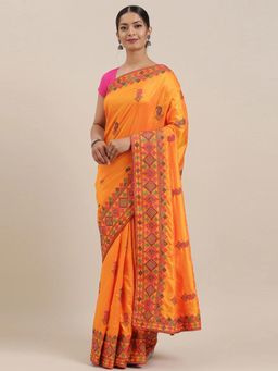Soch - Orange Embroidered Saree with Unstitched Blouse Piece