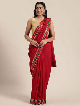 Soch - Pink Silk Blend Solid Saree With Unstitched Blouse