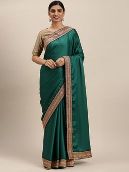 Soch - Green Pure Crepe Embellished Saree with Unstitched Blouse