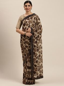 Soch - Brown Poly Georgette Printed Saree with Unstitched Blouse