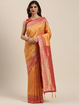 Soch - Mustard Silk Blend Woven Design Saree with Unstitched Blouse