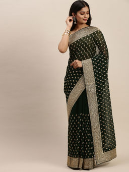 Soch - Embroidered Fashion Pure Georgette Saree with Unstitched Blouse