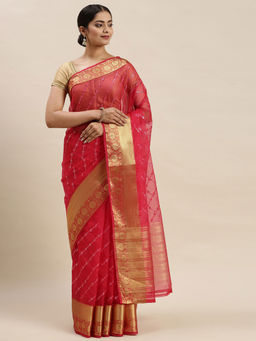 Soch - Pink Handloom Sarees with Unstitched Blouse