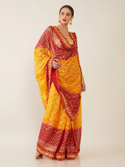 Soch - Printed Yellow Saree with Unstitched Blouse