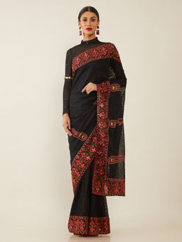 Soch - Embroidered Black Saree with Unstitched Blouse