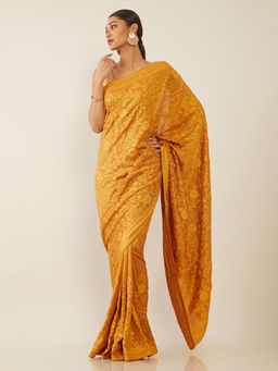 Soch - Embroidered Mustard Saree with Unstitched Blouse