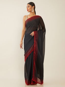 Soch - Embroidered Black Saree with Unstitched Blouse