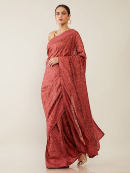 Soch - Embroidered Pink Saree with Unstitched Blouse