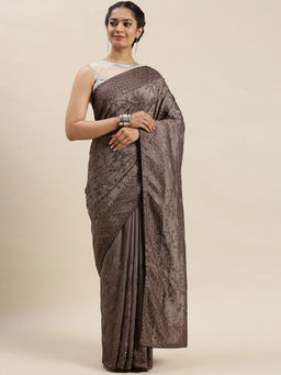 Soch - Grey Embroidered Sarees with Unstitched Blouse