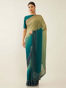 Soch - Green Silk Blend Embellished Saree with Unstitched Blouse