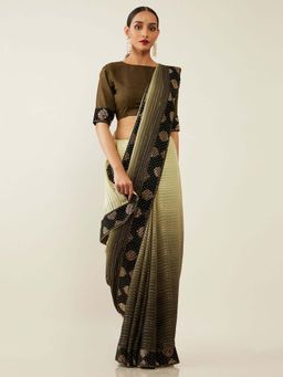 Soch - Green Poly Georgette Bandhani Printed Saree with Unstitched Blouse