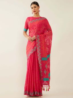 Soch - Pink Art Silk Chanderi Woven Design Saree with Unstitched Blouse