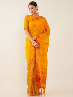 Soch - Mustard Art Silk Tussar Woven Design Saree with Unstitched Blouse