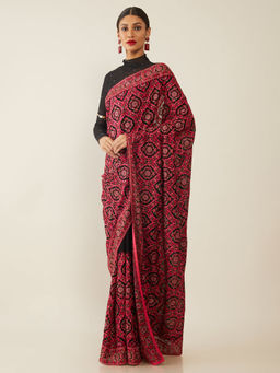 Soch - Embroidered Black Saree with Unstitched Blouse