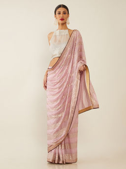 Soch - Embellished Purple Saree with Unstitched Blouse