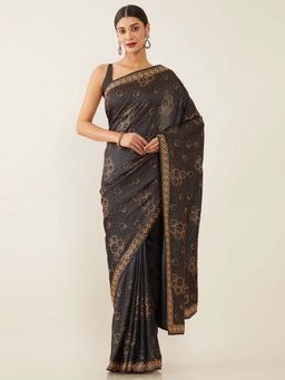 Soch - Grey Art Silk Tussar Embellished Saree with Unstitched Blouse