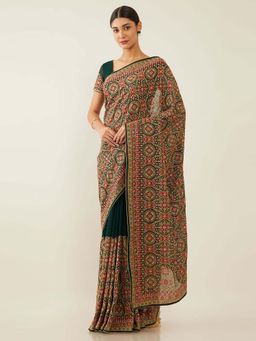 Soch - Multi-Color Poly Georgette Embroidered Saree with Unstitched Blouse