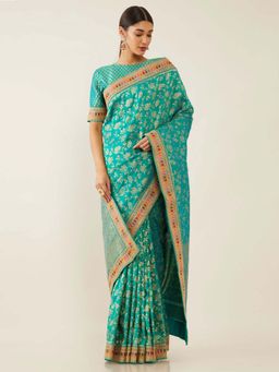 Soch - Green Art Silk Tussar Woven Design Saree with Unstitched Blouse
