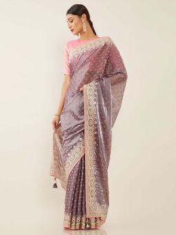 Soch - Purple Organza Woven Design Saree with Unstitched Blouse