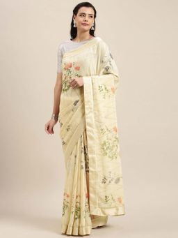 Soch - Cream Printed Saree with Unstitched Blouse Piece