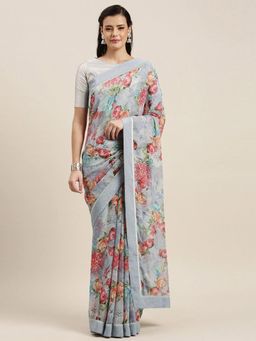 Soch - Grey Printed Saree with Unstitched Blouse Piece