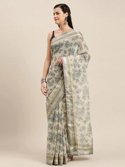 Soch - Beige Printed Saree with Unstitched Blouse Piece