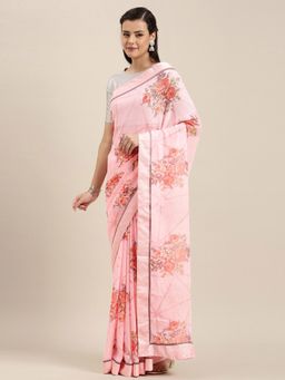 Soch - Pink Printed Saree with Unstitched Blouse Piece