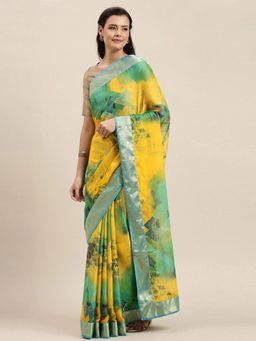 Soch - Mustard Printed Saree with Unstitched Blouse Piece