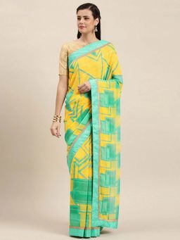 Soch - Yellow Printed Saree with Unstitched Blouse Piece