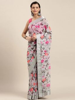 Soch - Grey Printed Saree with Unstitched Blouse Piece
