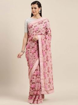 Soch - Purple Printed Saree with Unstitched Blouse Piece