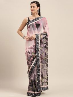 Soch - Pink Printed Saree with Unstitched Blouse Piece