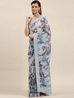 Soch - Grey Printed Saree with Unstitched Blouse Piece