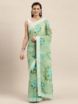 Soch - Green Printed Saree with Unstitched Blouse Piece