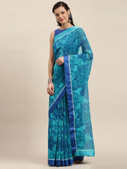 Soch - Blue Printed Saree with Unstitched Blouse Piece
