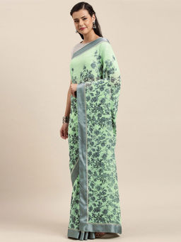 Soch - Green Printed Saree with Unstitched Blouse Piece
