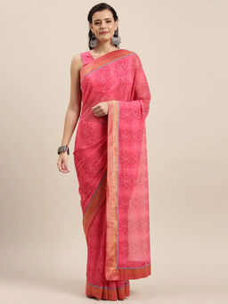 Soch - Pink Printed Saree with Unstitched Blouse Piece