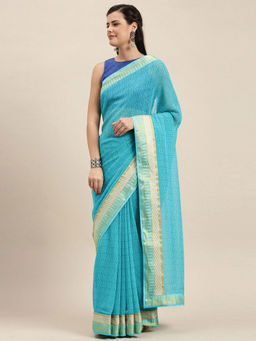 Soch - Blue Printed Saree with Unstitched Blouse Piece