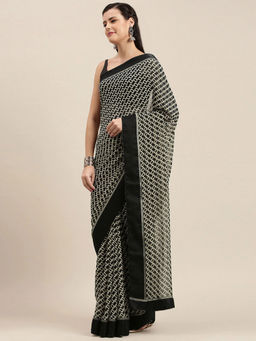 Soch - Black Printed Saree with Unstitched Blouse Piece